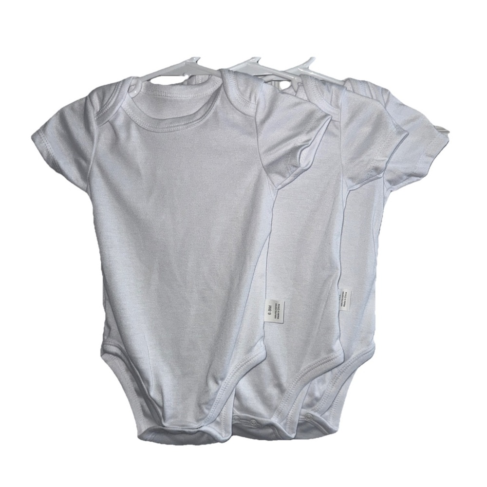 Baby One-Piece Bodysuit (3-Pack) Classic White 6-9 Months NEW
